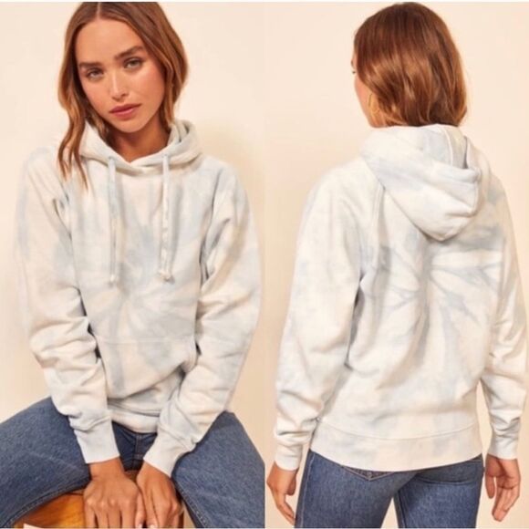 REFORMATION Hoodie Naturally Tie Dye XS light green & off white Relaxed NWT - Picture 2 of 10